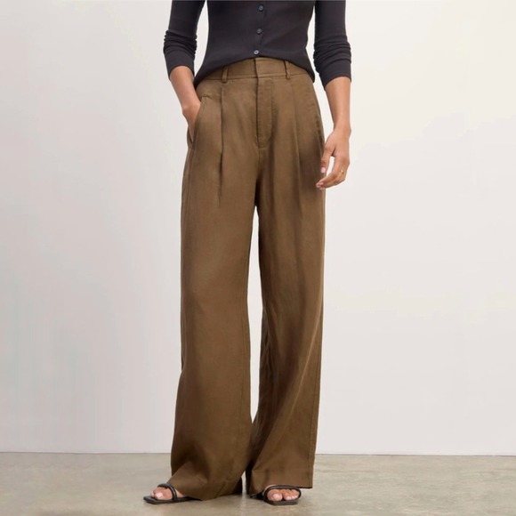 Everlane Brown Way-High Drape Wide
Leg Linen Pants Sz 6 - Picture 1 of 11